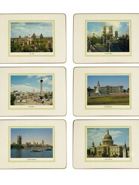 Vintage Clover Leaf Table Mats (6) Scenes Of London Decorative Cork Backed